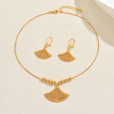 Brass Fan Shape Hoop Earrings & Pendant Necklaces Sets for Women GV5884-1