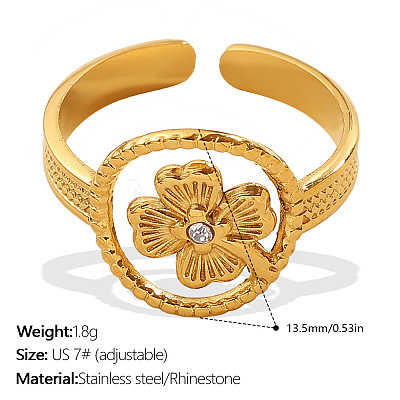 304 Stainless Steel Rhinestone Cuff Open Rings for Women WGE6DE4-02-1