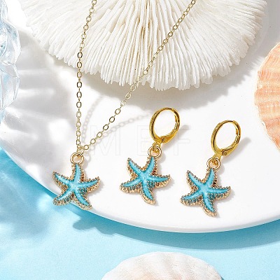 Starfish Enamel Leverback Earrings & Pendant Necklaces Sets SJEW-JS01297-1
