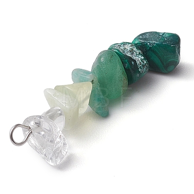 Gradient Color Natural Quartz Crystal & Natural Green Aventurine & Natural Prehnite & Natural Malachite Chip Beaded Pendants PALLOY-JF02790-05-1