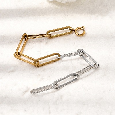 Two Tone 304 Stainless Steel Paperclip Chain Bracelets for Women BJEW-G786-01GP-02-1