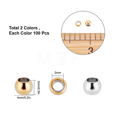 200Pcs 2 Colors PVD Vacuum Plating 304 Stainless Steel Spacer Beads STAS-SC0003-21-1
