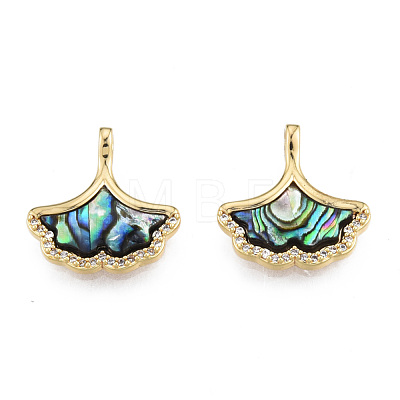 Synthetic Abalone Shell/Paua Shell Charms with Real 18K Gold Plated Brass Findings KK-N233-428-1