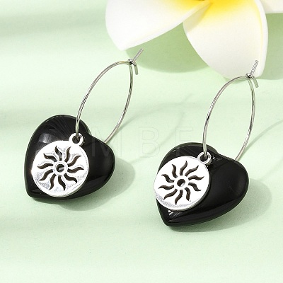 Natural Obsidian & 304 Stainless Steel Hoop Earrings for Women EJEW-G475-01P-04-1