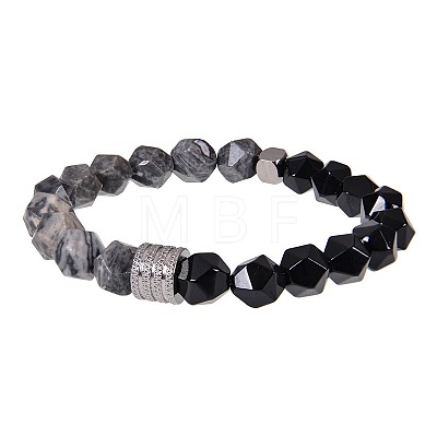 Natural Map Stone & Obsidian Beaded Stretch Bracelets for Men LN1122-2-1