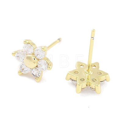 Brass Micro Pave Clear Cubic Zirconia Stud Earrings for Women EJEW-S217-E03-1