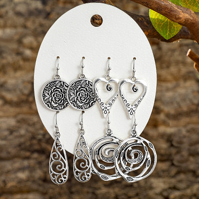 4 Pairs Zinc Alloy Dangle Earrings FS-WG0AE12-04-1