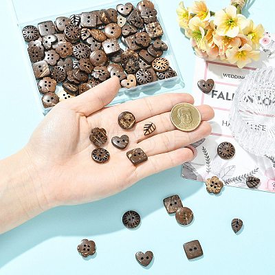120Pcs 6 Styles Coconut Buttons BUTT-CJ0001-10-1