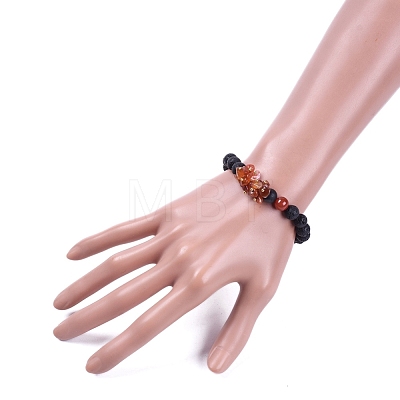 Natural Lava Rock Round Beads Stretch Bracelets BJEW-JB05118-03-1