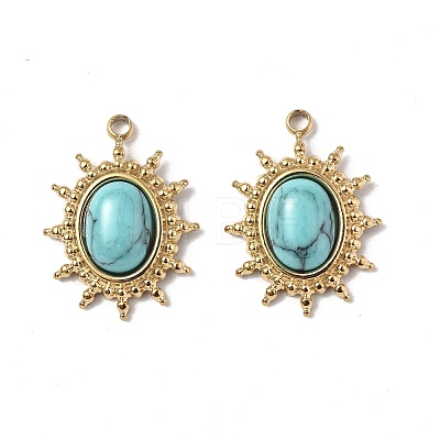 Vacuum Plating 201 Stainless Steel Natural Turquoise Pendants STAS-C064-VC0898-1