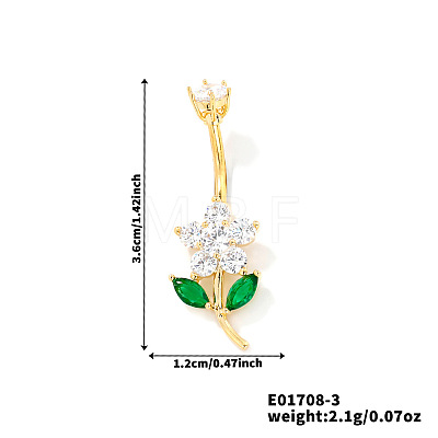 Flower Brass Cubic Zirconia Belly Rings Curved Barbell QR5785-3-1
