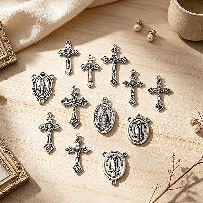 24Pcs 4 Styles Tibetan Style Religion Alloy Virgin Chandelier Component Links FIND-SC0024-31-1