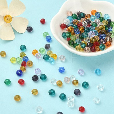 200Pcs Faceted Rondelle Transparent Glass Beads GLAA-YW0001-83-1