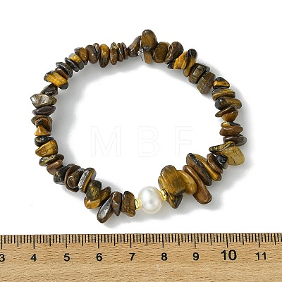 3Pcs 3 Styles Natural Mixed Gemstone Chip & Cultured Freshwater Pearl Beaded Stretch Bracelets Set for Women BJEW-JB13762-06-1