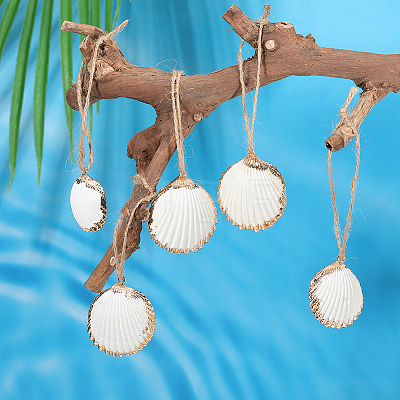 20Pcs Electroplate Sea Shell Pendant Decorations HJEW-BM00068-1