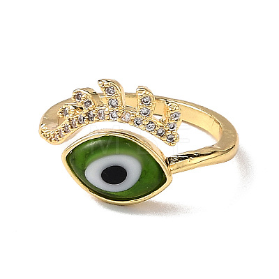 Lampwork Evil Eye Cuff Ring with Clear Cubic Zirconia RJEW-L104-04G-1