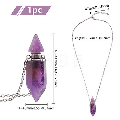 1Pc Natural Amethyst Faceted Pointed Bullet Shaped Perfume Bottle Pendant Necklaces NJEW-FH0001-38P-01-1
