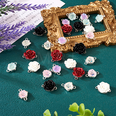 28Pcs 7 Styles Flower Resin Connector Charms RESI-TA0002-11-1