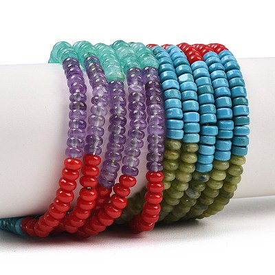 Glass & Natural Chinese Southern Jade & Amethyst & Rhodonite & Indian Agate & Synthetic Turquoise Beads Strands G-Z135-C05-2x4mm-1