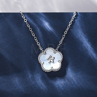 304 Stainless Steel Pave Natural Cornflower Blue Shell Flower Pendant Necklaces for Women NJEW-U032-16P-02-1