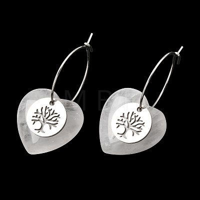 Natural Quartz Crystal & 304 Stainless Steel Hoop Earrings for Women EJEW-G475-05P-02-1