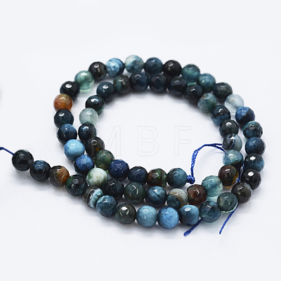 Faceted Natural Agate Beads Strands G-F561-6mm-D08-1