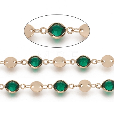 Handmade Flat Round Glass Beaded Chains CHC-G008-04LG-01-1