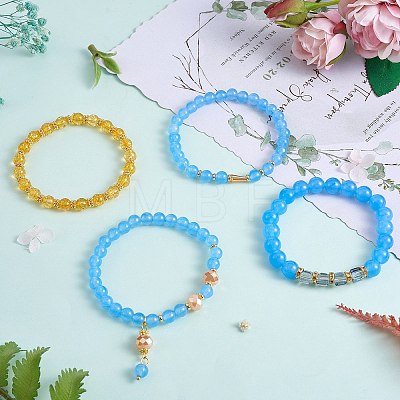 4Pcs 4 Style Natural Malaysia Jade & Synthetic Citrine Stretch Bracelets Set with Glass Beaded BJEW-SW00105-03-1