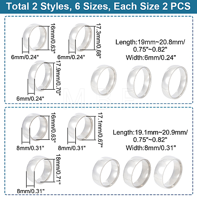 Unicraftale 24Pcs 12 Size Titanium Steel Simple Plain Band Rings Set for Women RJEW-UN0002-59-1