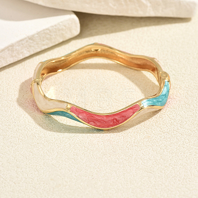Zinc Alloy Enamel Irregular Wave Open Hinged Cuff Bangles for Women Daily Wear XR9977-2-1
