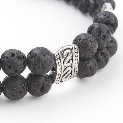 Natural Lava Rock Beads Multi-Strand Bracelets BJEW-JB03300-01-1