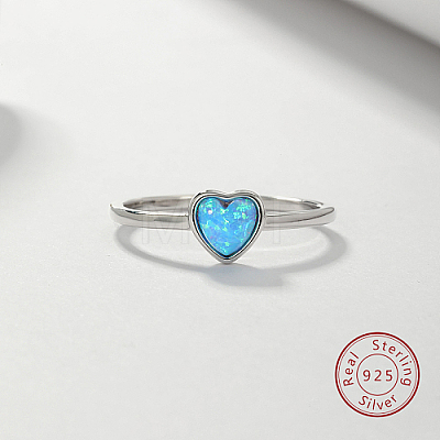 Light Sky Blue Synthetic Opal Heart Finger Ring FM4105-3-1