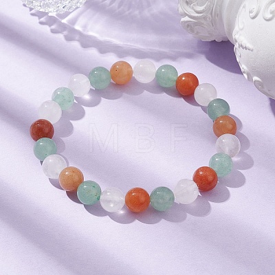 Natural Mixed Gemstone Round Beaded Stretch Bracelets for Women BJEW-JB10086-03-1