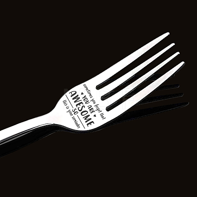 Globleland Word Pattern 304 Stainless Steel Fork AJEW-GL0001-17A-1