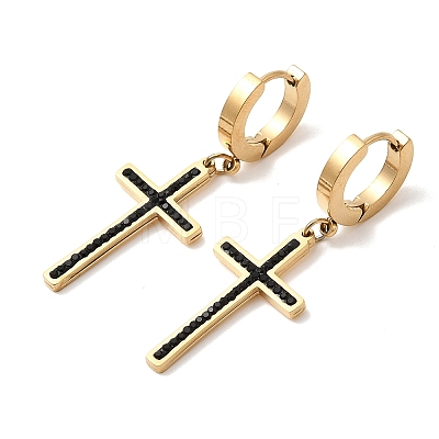 Cross 304 Stainless Steel Polymer Clay Rhinestones Hoop Earrings EJEW-G453-11G-01-1