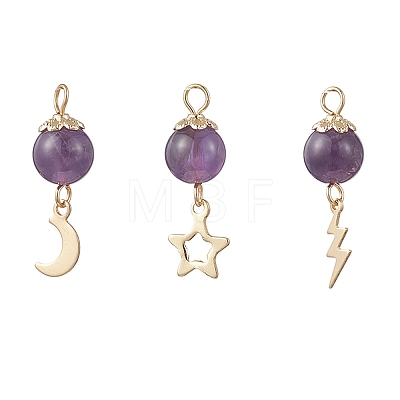 3Pcs Natural Mixed Gemstone Pendants PALLOY-JF04756-1