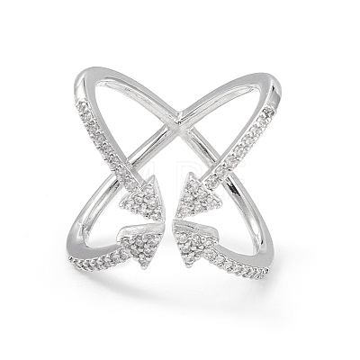 Cubic Zirconia Criss Cross with Arrow Open Cuff Ring RJEW-K240-04P-1