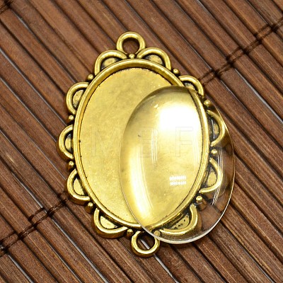 25x18mm Oval Dome Clear Glass Cover and Antique Golden Alloy Cabochon Connector Settings Sets DIY-X0082-AG-NF-1