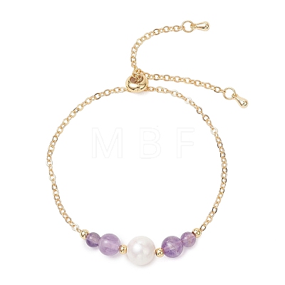 Natural Amethyst Beads Link Bracelets BJEW-JB13087-02-1