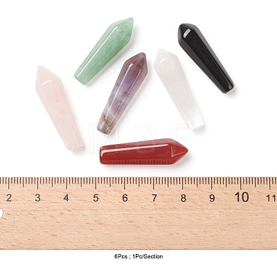 6Pcs 6 Style Natural Mixed Gemstone Pointed Beads G-FS0002-20-1