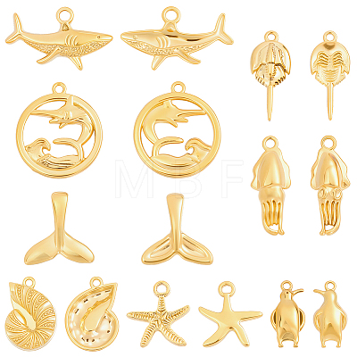 16Pcs 8 Styles Ocean Theme 304 Stainless Steel Pendants STAS-BBC0010-83-1