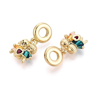 Brass Micro Pave Clear Cubic Zirconia and Enamel European Dangle Charms KK-T079-70G-1