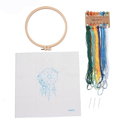 DIY Woven Net/Web with Feather Pattern Embroidery Kit DIY-O021-17A-1