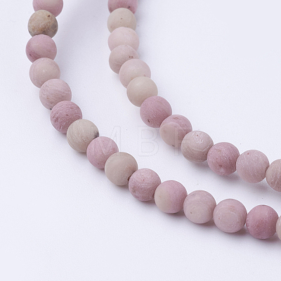 Frosted Natural Rhodonite Round Bead Strands G-G735-09F-4mm-1