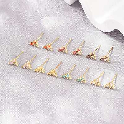 Brass Micro Pave Cubic Zirconia Stud Earrings for Women KK-A305-08G-1