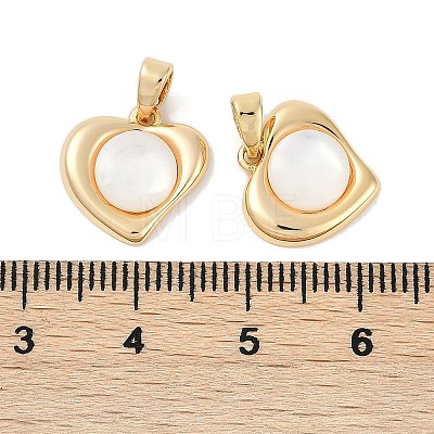 Brass Pave Natural White Shell Heart Charms KK-U043-27G-1