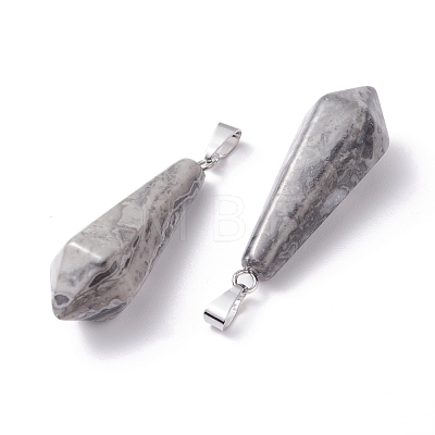 Natural Map Stone Pointed Pendants G-I314-02P-09-1
