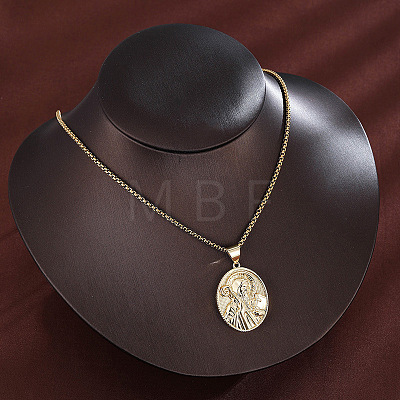 Religion Brass Emboss Saint Oval Medal Pendant Necklaces for Men Women WGEF5D0-01-1