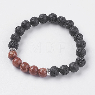 Natural Lava Rock and Natural/Synthetic Mixed Stone Beads Stretch Bracelets BJEW-E326-10-1