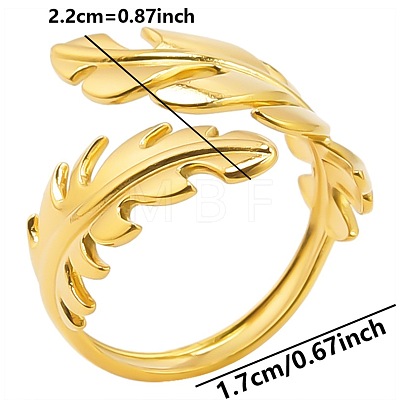 Stainless Steel Leaf Open Cuff Ring for Unisex AQ9593-2-1